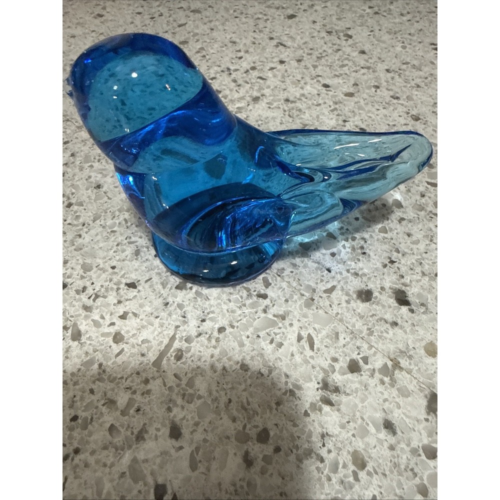 1996 Ron Ray Signed Blue Bird Of Happiness Glass Figurine Snowbird 3" Tall